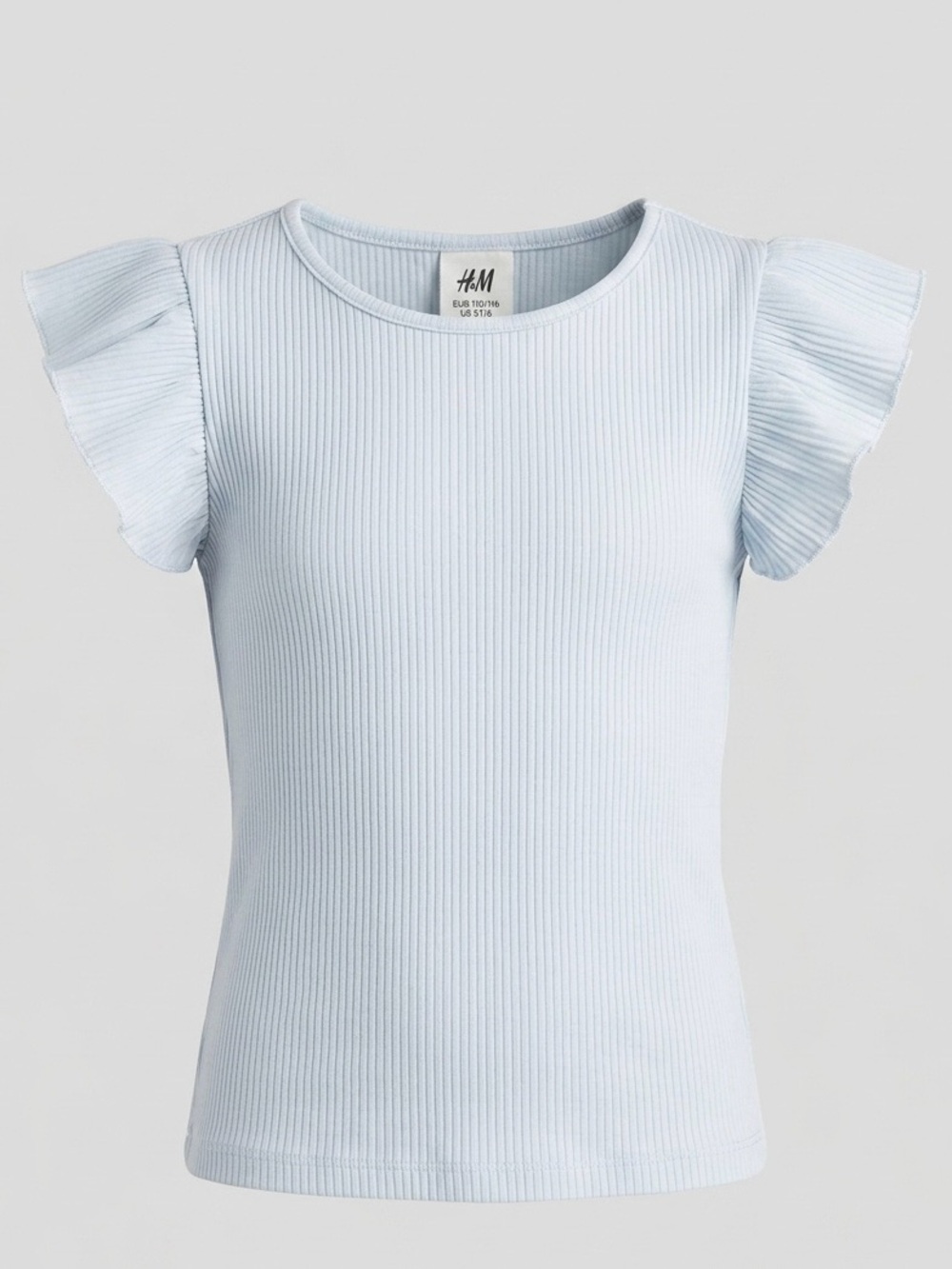 H&M Light Blue Ribbed Flutter Sleeve Top Girls